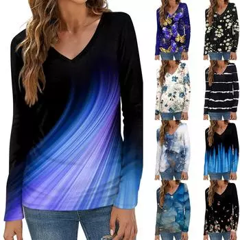 Женский модный повседневный топ на пуговицах с длинным рукавом и цветочным принтом, v-образным вырезом и пуговицами L