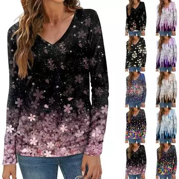 Женский модный повседневный топ на пуговицах с длинным рукавом и цветочным принтом, v-образным вырезом и пуговицами M