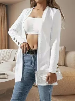 Женский модный повседневный топ, однотонный кардиган с пуговицами, длинный рукав, запонки в виде роз 1XL белый