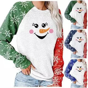 Женский модный повседневный топ с длинным рукавом средней длины с рождественским принтом M