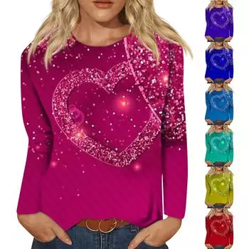 Женский модный повседневный топ с длинным рукавом и круглым вырезом с принтом ко Дню святого Валентина XXXXXL красный