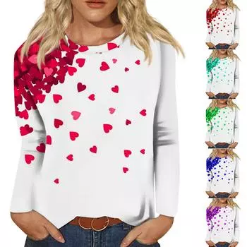 Женский модный повседневный топ с длинным рукавом и круглым вырезом с принтом ко Дню святого Валентина L синий