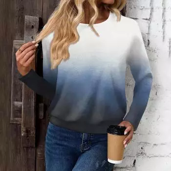 Женский модный повседневный топ с длинными рукавами и принтом, открытыми плечами и круглым вырезом M