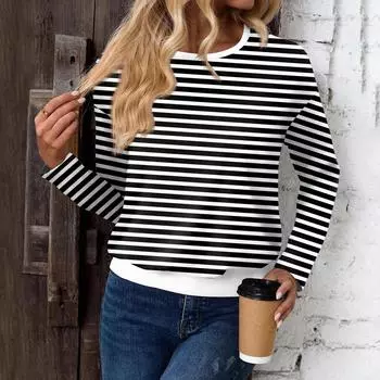 Женский модный повседневный топ с длинными рукавами и принтом, открытыми плечами и круглым вырезом L