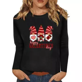 Женский модный повседневный топ с длинными рукавами и принтом ко Дню святого Валентина, с круглым вырезом, с длинными рукавами L чёрный