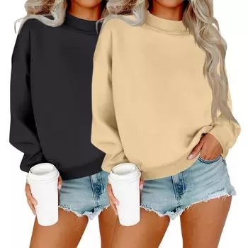 Женский модный повседневный топ с длинными рукавами и круглым вырезом, толстовка-комбо L чёрный