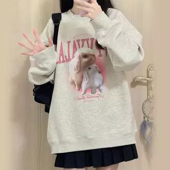 Женский модный повседневный топ с длинными рукавами и круглым вырезом с милым принтом собаки на крючках L белый