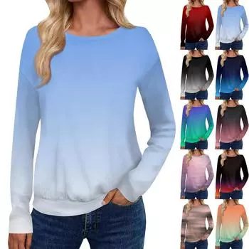 Женский модный повседневный топ с длинными рукавами и принтом, открытыми плечами и круглым вырезом L чёрный