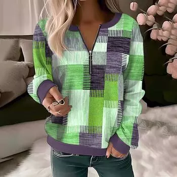 Женский модный повседневный топ с длинными рукавами и круглым вырезом с милым принтом L зелёный