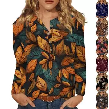 Женский модный повседневный топ с длинными рукавами и пуговицами с круглым вырезом и круглым вырезом L верблюд