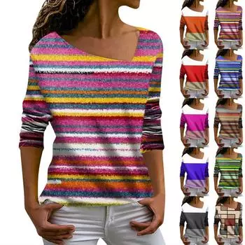 Женский модный повседневный топ с длинными рукавами и нерегулярным V-образным вырезом с принтом Топ с длинными рукавами L армия зеленый