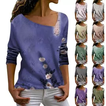 Женский модный повседневный топ с длинными рукавами и нерегулярным V-образным вырезом с принтом Топ с длинными рукавами L армия зеленый