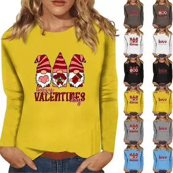 Женский модный повседневный топ с длинными рукавами и принтом ко Дню святого Валентина, с круглым вырезом, с длинными рукавами XXXXL