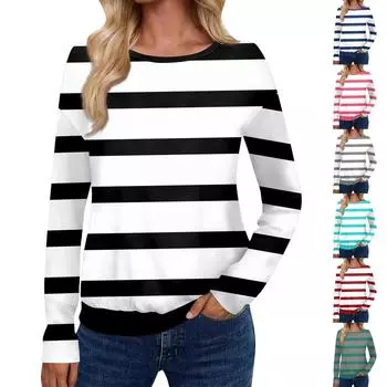 Женский модный повседневный топ с длинными рукавами и принтом, открытыми плечами и круглым вырезом S чёрный