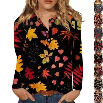 Женский модный повседневный топ с длинными рукавами и пуговицами с круглым вырезом и круглым вырезом L