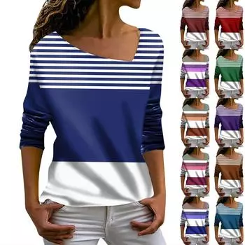 Женский модный повседневный топ с длинными рукавами и нерегулярным V-образным вырезом с принтом Топ с длинными рукавами S оранжевый