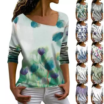 Женский модный повседневный топ с длинными рукавами и нерегулярным V-образным вырезом с принтом Топ с длинными рукавами L армия зеленый