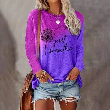 Женский модный повседневный топ с длинными рукавами и круглым вырезом с милым принтом собаки на крючках XXL фиолетовый