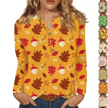 Женский модный повседневный топ с длинными рукавами и пуговицами с круглым вырезом и круглым вырезом XXXXXL