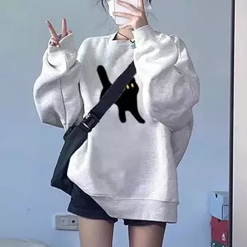 Женский модный повседневный топ с длинными рукавами и круглым вырезом с милым принтом собаки на крючках L