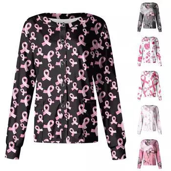 Женский модный повседневный топ с карманами, длинными рукавами и тематическим принтом с круглым вырезом XXXXL