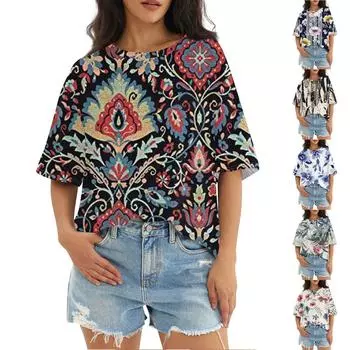 Женский модный повседневный топ с круглым вырезом и тремя рукавами с половиной рукавами L чёрный