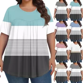 Женский модный повседневный топ с круглым вырезом и короткими рукавами с принтом, женские топы больших размеров XXXL
