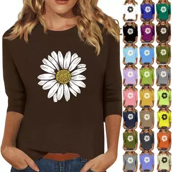 Женский модный повседневный топ с круглым вырезом и короткими рукавами 3/4 с принтом L