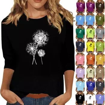 Женский модный повседневный топ с круглым вырезом и короткими рукавами 3/4 с принтом L