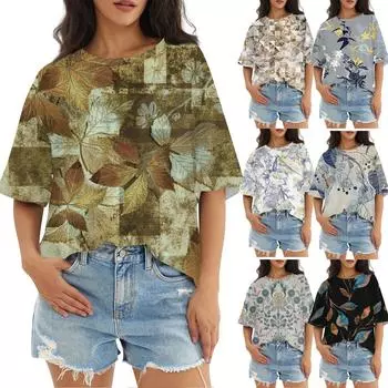 Женский модный повседневный топ с круглым вырезом и тремя рукавами с половиной рукавами L бежевый