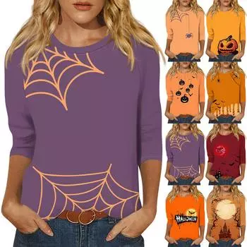 Женский модный повседневный топ с круглым вырезом и рукавом реглан с принтом 3/4 S имбирный