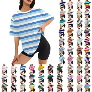 Женский модный повседневный топ с круглым вырезом и тремя рукавами с полосками и принтом L чёрный