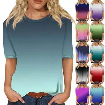 Женский модный повседневный топ с круглым вырезом и принтом с тремя половинными рукавами L чёрный