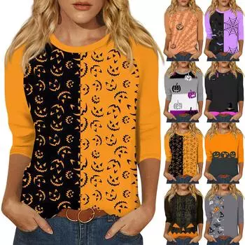 Женский модный повседневный топ с круглым вырезом и рукавом реглан с принтом 3/4 XL