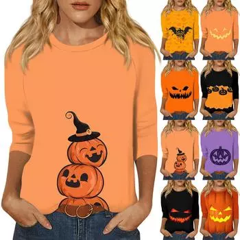 Женский модный повседневный топ с круглым вырезом и рукавом реглан с принтом 3/4 XXL шафрановый