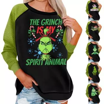 Женский модный повседневный топ с круглым вырезом и длинными рукавами с рождественским принтом XXL