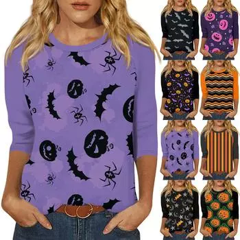 Женский модный повседневный топ с круглым вырезом и рукавом реглан с принтом 3/4 XXXL чёрный