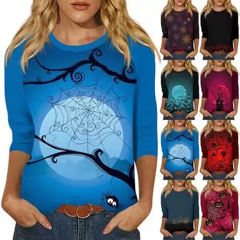 Женский модный повседневный топ с круглым вырезом и рукавом реглан с принтом 3/4 XXL