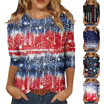 Женский модный повседневный топ с круглым вырезом и рукавом 3/4, независимый день, с принтом L чёрный