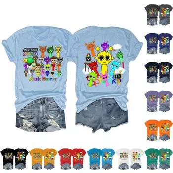 Женский модный повседневный топ с принтом, пуловер с коротким рукавом L чёрный