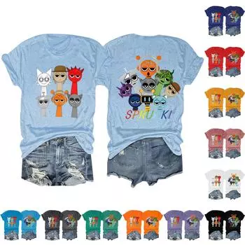 Женский модный повседневный топ с принтом, пуловер с коротким рукавом XXXL синий