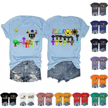 Женский модный повседневный топ с принтом, пуловер с коротким рукавом L чёрный