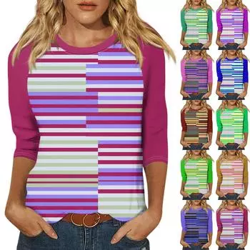 Женский модный повседневный топ с рукавом семь четвертей и круглым вырезом в стиле ретро с цветочным принтом и лоскутным узором XXL