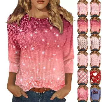 Женский модный повседневный топ с рукавом семь четвертей и принтом ко Дню святого Валентина XL розовый