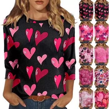 Женский модный повседневный топ с рукавом семь четвертей и принтом ко Дню святого Валентина XL