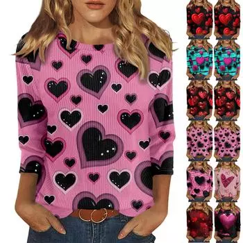 Женский модный повседневный топ с рукавом семь четвертей и принтом ко Дню святого Валентина L