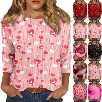 Женский модный повседневный топ с рукавом семь четвертей и принтом ко Дню святого Валентина XXL чёрный