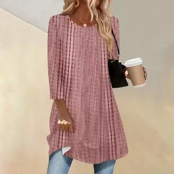 Женский модный повседневный топ с рукавом три четверти, длинный, в стиле ретро, с принтом, круглым вырезом L розовый