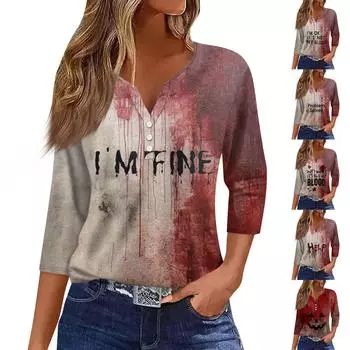 Женский модный повседневный топ с рукавом три четверти, Хэллоуин с буквами, топ с принтом «Призрачное лицо» M чёрный