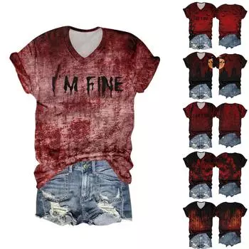 Женский модный повседневный топ с рукавом три четверти, Хэллоуин с буквами, топ с принтом «Призрачное лицо» XXXXXL